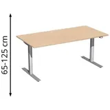 Geramöbel Flex elektrisch höhenverstellbarer Schreibtisch buche rechteckig, T-Fuß-Gestell silber 160,0 x 80,0 cm