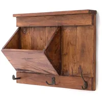 DESIGN DELIGHTS SCHLÜSSELBRETT Natura 50 50x35x13cm (BxHxT), Altholz | Wandregal mit Haken und Staufach, Zeitungsablage, Schlüsselhaken | Farbe: 02 Hellbraun
