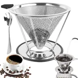 ELUBLU kaffeefilter, Kaffeefilter Wiederverwendbar,Kaffeefilterhalter,Kaffeefilter,Kaffeefilter Edelstahl zur Herstellung von Manuellem Kaffee,mit Schaufel