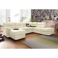 Wohnlandschaft COTTA "Royale U-Form" Sofas Gr. B/H/T: 316cm x 90cm x 93cm, Luxus-Kunstleder, Ottomane rechts, mit Bettfunktion, beige (creme) wahlweise mit Bettfunktion