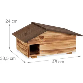 Relaxdays Igelhaus, Holz, Igelhotel mit Boden, 2 Kammern, Winterquartier für Igel, Garten, HBT: 24x46x33,5 cm, braun
