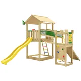 Jungle Gym Spielturm JUNGLE GYM "Fortress", gelb, Spieltürme, KinderB:373cm H:318cm T:397cm, Holz, Spielanlage mit 2 Türmen, Brücke und Rutsche mit Wasseranschluss, B:373cm H:318cm T:397cm