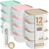 ELENANO | 12 Frischhaltedosen Mit Deckel + 1 gratis Besteckhalter | Gefrierdosen | Dosen mit Deckel | BPA-frei | 350 ml | Made in Europ (12 ud 350 ml)