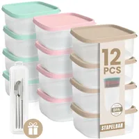 ELENANO | 12 Frischhaltedosen Mit Deckel + 1 gratis Besteckhalter | Gefrierdosen | Dosen mit Deckel | BPA-frei | 350 ml | Made in Europ (12 ud 350 ml)