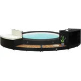 Cozynest -Umrandung Whirlpool Umrandung mit 2 hölzernen Spa-Stufen Spa Poolumrandung für Schwimmbecken Schwarz Poly Rattan & Massivholz Akazie