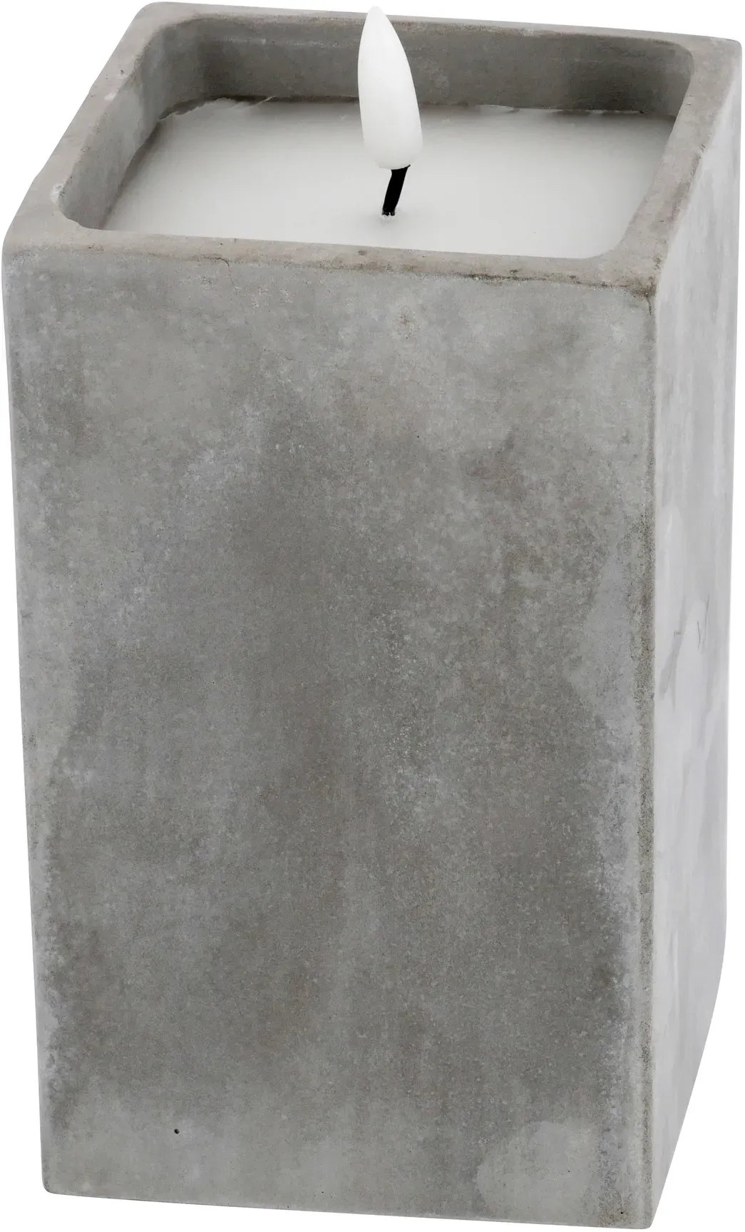LED Kerze 9x9x15cm i.Zementtopf indoor 2xAA Batterien nicht enthalten  - weiß/grau