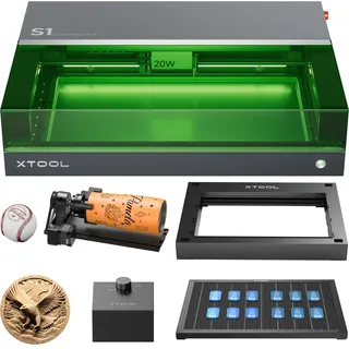xTool S1 20W Laser Graviermaschine Deluxe Kit Geschlossene Sicherheit Laser Cutter, Pin Punkt Positionierung, Autofokus, 600mm/s Geschwindigkeit, 498 * 333mm Arbeitsbereich für Metall, Holz,