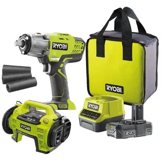 RYOBI Reifenwechsel-Set, Akku-Schlagschrauber, Akku Kompressor, Reifenwechsel