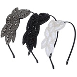 3 Stück Flapper-Stirnband 20er Jahre Stil,Damen 20er Jahre Stil Flapper Haarband mit Strasssteinen Blättern Vintage-Stil Flapper-Kopfschmuck Stirnbänder Kopfschmuck für Cocktail Party Halloween Kostüm