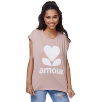 RAYSHYNE Damen T-Shirt mit modischem Aufdruck Amour in Einheitsgröße RS01