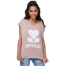 RAYSHYNE Damen T-Shirt mit modischem Aufdruck Amour in Einheitsgröße RS01