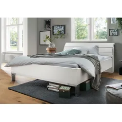 Futonbett WIEMANN "Monaco, 4-fache Liegehöhenverstellung", weiß (weiß, leisten in chrom), B:209cm L:218cm, Betten, mit stilvollem Holzkopfteil, Made in Germany