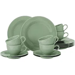 Kaffeeservice SELTMANN WEIDEN "Geschirr-Set, Service Beat", grün (salbeigrün), 18 tlg., Porzellan, Geschirr-Sets, Teller, Tassen, Untertassen, Rillendekor, 18 Teile, für 6 Personen