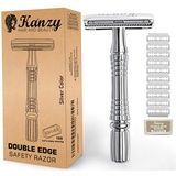 KANZY Rasierhobel Herren und Damen mit Reise Etui Nassrasierer Sicherheitsrasierer arbeitet mit allen Doppelkante Rasierer Klingen Safety Razor Set