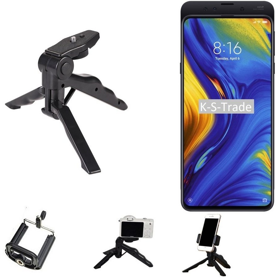 K-S-Trade für Xiaomi Mi Mix 3 Smartphone-Halterung, (Stativ Tisch-Ständer Dreibein Handy-Stativ Ständer Mini-Stativ) schwarz