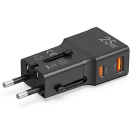 CELLY Universal-Reiseladegerät USB-A+C 25 W - Schwarz