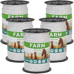 5x Weidezaun Seil 190m, 6mm, 6x 0,20 Niro, weiß