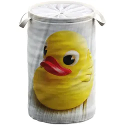 Wäschekorb SANILO "Quietscheente", gelb, H:55cm Ø:37cm, Polyester, Wäschesammler, 60 Liter, faltbar, mit Sichtschutz