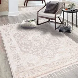 Teppich CARPET CITY "Valencia 732", beige (creme), B:140cm H:20mm L:200cm, Polypropylen, Teppiche, Fransenteppich, Boho-Stil, Ornamente, 3D-Effekt, mit Fransen, Sisal