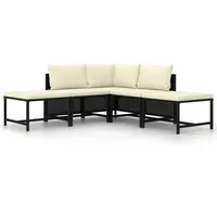 vidaXL Gartenmöbel 5-TLG. mit Auflagen Lounge Sofa Sitzgruppe Mittelsofa Ecksofa Fußhocker Sitzgarnitur Gartenset Gartensofa Schwarz Poly Rattan