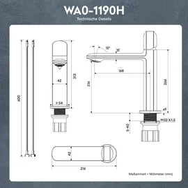doporro WAO-1190 Waschtischarmatur Gebürstet Gold