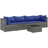 vidaXL 5-tlg Garten-Lounge-Set mit Kissen Grau Poly Rattan Modell 61