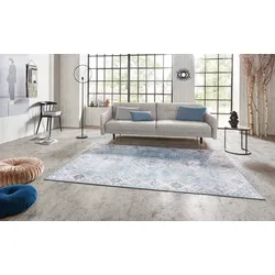 Teppich NORTHRUGS "Gratia" Gr. 3, blau, B:120cm H:5mm L:160cm, Polyester, Teppiche, Orientalisch, Vintage, Flachgewebe, Läufer, Wohnzimmer, Schlafzimmer