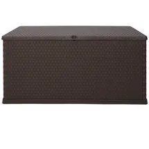 Ondis24 große Kissenbox Gartenbox Terrassenbox Gartenmöbelbox Rattan braun mit 420 Liter Volumen