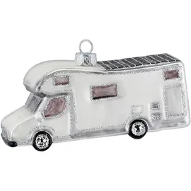 Inges Glas Christbaumschmuck Camper mit Glitzer Glas 7 cm weiß