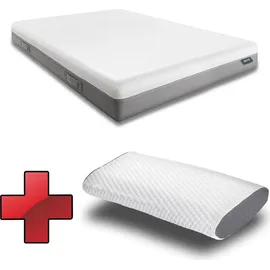 sleezzz Viskoelastik-Matratze Sleezzz Premium 140 x 200 cm, Höhe 20 cm, Härtegrad H2/H3, mit Wendegriffen + Sleezzz® Cool Kühl-Effekt Kissen