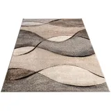 Paco Home Teppich Meliert Webteppich Hochwertig Wellen Optik Meliert Grau Beige Creme, Grösse:120x170 cm