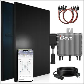 sunniva Balkonkraftwerk Full Black Bifazial 920 W inkl. DEYE 800W Wechselrichter + 2 x 500 W Glas-Glas Bifacial Module