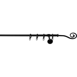 Gardinenstange GARESA "ESPERANCA", schwarz, L:160cm Ø:16mm, Gardinenstangen, Vorhanggarnitur, verlängerbar, Endknopf Spirale, Eisen, mit Ringe