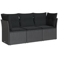 vidaXL 3-tlg Garten-Sofagarnitur mit Kissen Schwarz Poly Rattan Modell 2