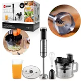 Stabmixer, Multifunktionsmixer Elektrische Stabmixer Container mit Schredder 1,25l und 700ml Messbecher, Messer aus rostfreiem Stahl, 12 Geschwindigkeiten & Turbo-Taste, 1000w Leistung, silber/schwarz