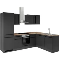 P & B Eckküche, Schwarz, Eiche, Holzwerkstoff, 1 Schublade(n),1 Schublade(n) Schubladen, seitenverkehrt montierbar, L-Form, nur wie online abgebildet bestellbar, 280x175 cm, Küchen, Eckküchen, Eckküchen mit Geräte