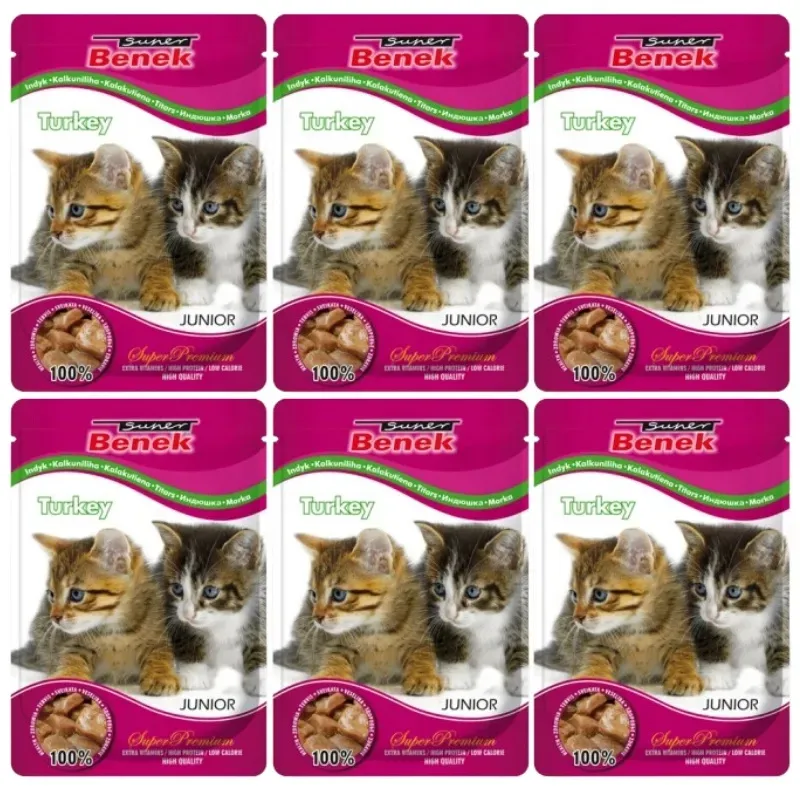 SUPER BENEK Junior Beutel für Katzen mit Putenstücken 24x100g