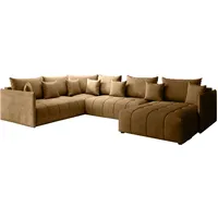 GRAINGOLD Ecksofa Ardi Bis 349 x 239cm - Bequemes, Elegantes, großes Schlafsofa mit Bettkasten, Schlaffunktion - Wohnzimmer Sofa im modernen Stil - Steppungen und Nähte, bequemer Schlaf