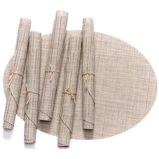 Ovale Tischset, Platzset 6er Set Abwaschbar Vinyl Abgrifffeste Hitzebeständig Platzdeckchen für Zuhause Restaurant Speisetisch (Cremefarben)
