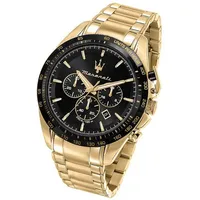 MASERATI Chronograph Maserati Edelstahl Armband-Uhr, (Chronograph), Herrenuhr Edelstahlarmband, rundes Gehäuse, groß (ca. 45mm) schwarz goldfarben