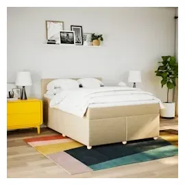 vidaXL Boxspringbett mit Matratze Creme 140x190 cm Stoff