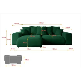 altdecor Ecksofa Cord mit Schlaffunktion 2-Sitzer Grün