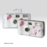 Einwegkamera FLIEGENDE HERZEN weiß Hochzeitsdesign, 27 Aufn. mit Blitz / MHD : 03-2026