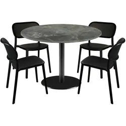 Restootab Esstisch-Set Rome Ø120cm und 4 Stühle - Modell metallisierter Stein