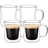 ComSaf Doppelwandige Latte Macchiato Gläser 4x320ml, 4er Set Kaffeetassen Glas aus Borosilikatglas, Kaffeeglas Teegläser mit Henkel für Cappuccino, Latte, Tee, Iced Americano, Milch, Saft, Bier