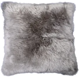 Home4You Kissenhülle, Grau - echtes Schaffell - Polyester - 50 x 50 cm - mit Reißverschluss