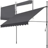 tectake® Klemmmarkise mit Handkurbel, Balkon Markise ohne Bohren, Markise höhenverstellbar, UV-beständig, wasserabweisend, Terrassenüberdachung, Sonnenschutz Terrasse & Balkon, 300 cm - schwarz/grau