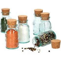 6er Set Gewürzgläser grün 125ml + Korken - zur Aufbewahrung von Kräutern & Gewürzen