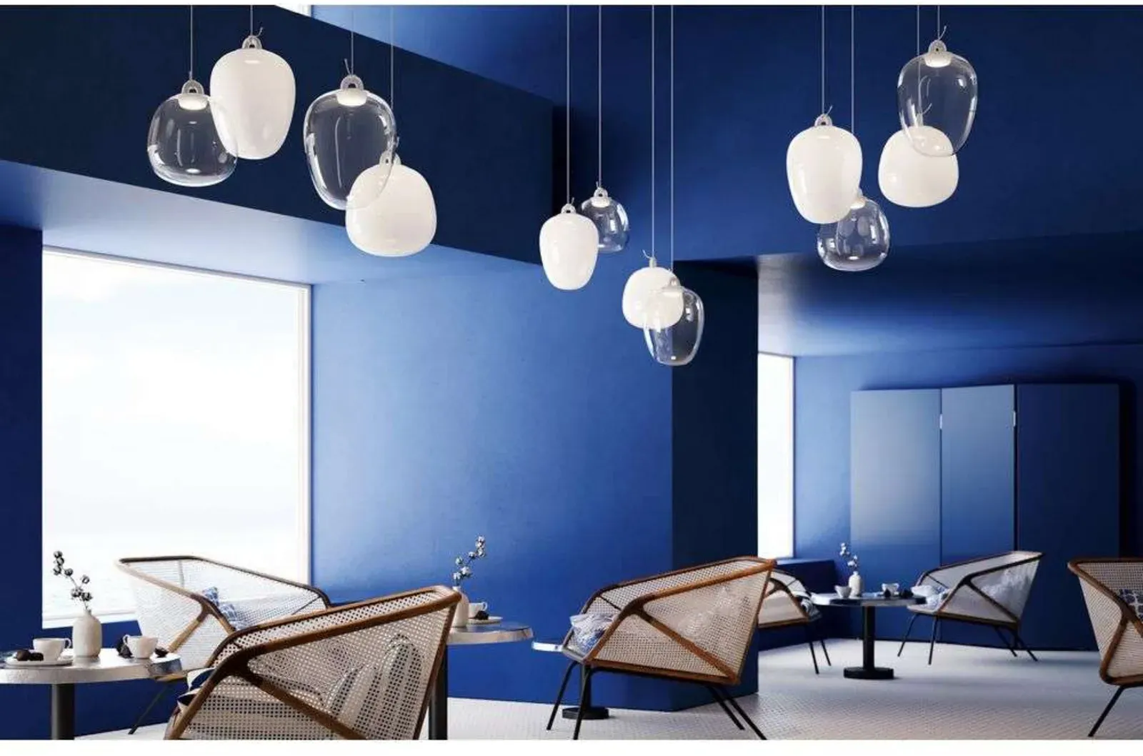 Pendelleuchte Lodes, Grau, für Wohnzimmer, Glas - 24.3