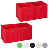 Relaxdays 4 x Aufbewahrungsbox Stoff, quadratisch, Aufbewahrung für Regal, Stoffbox in Würfelform, HxBxT: 30 x 30 x 30 cm, rot